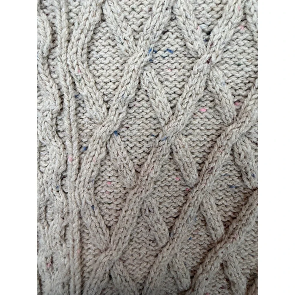J.Crew Womens Cable Knit Sweater Oatmeal Beige Confetti Fleck Cotton Blend Small